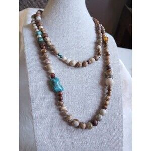 Natural Amber Turquoise Jasper Some Dyed Stone Bead 40in Necklace